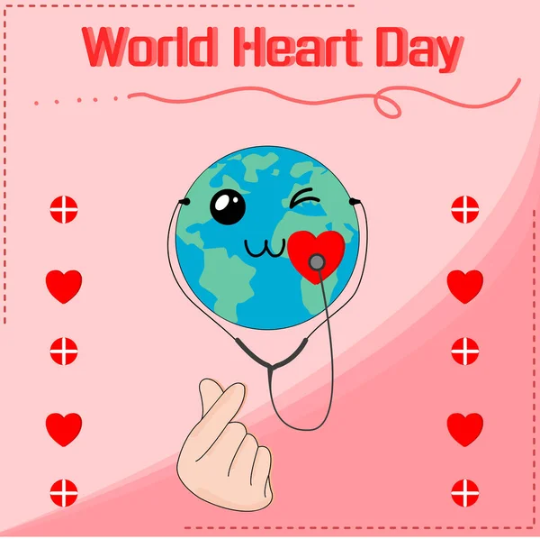 World Heart Day Concept Happy Family Heartbeat Stethoscope Heart World — Archivo Imágenes Vectoriales