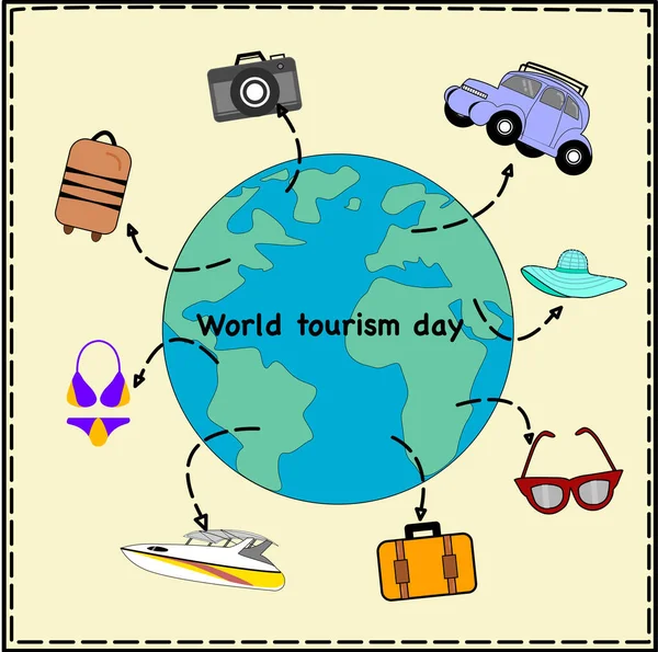 Día Mundial Del Turismo Vector Feliz Día Vacaciones — Archivo Imágenes Vectoriales