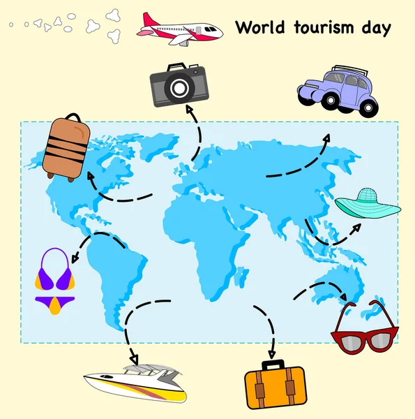 Día Mundial Del Turismo Vector Feliz Día Vacaciones — Archivo Imágenes Vectoriales