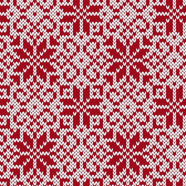 ジャカード冬シームレス パターン 雪の結晶のニット白と赤の背景 ベクトル図 — ストックベクタ
