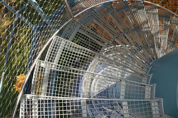 Detail of the metal stairs leading to the observation tower