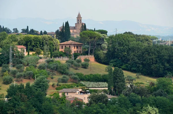 Uitzicht Het Toscaanse Platteland Met Historische Gebouwen Italië — Stockfoto