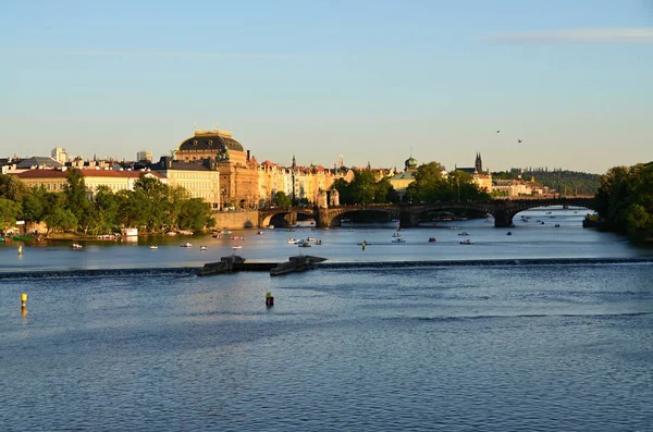 Vista Desde Puente Carlos Sobre Río Moldava Atardecer — Foto de Stock