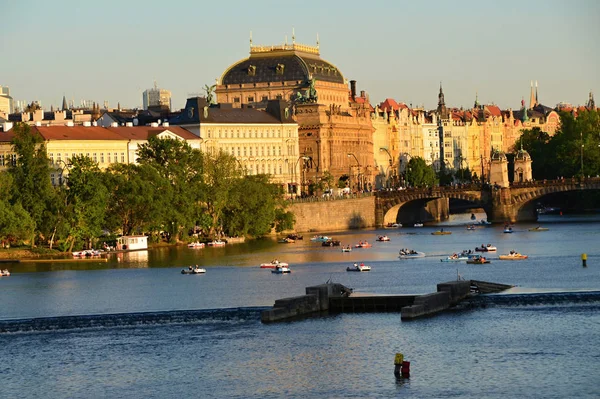 Vista Desde Puente Carlos Sobre Río Moldava Atardecer — Foto de Stock