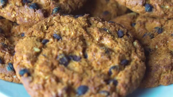 Gustosi Biscotti Torta Chip Con Pezzi Cioccolato Superficiale Primo Piano — Video Stock