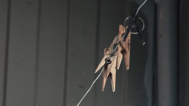 Wooden Clothespins Clothesline — Stock Video
