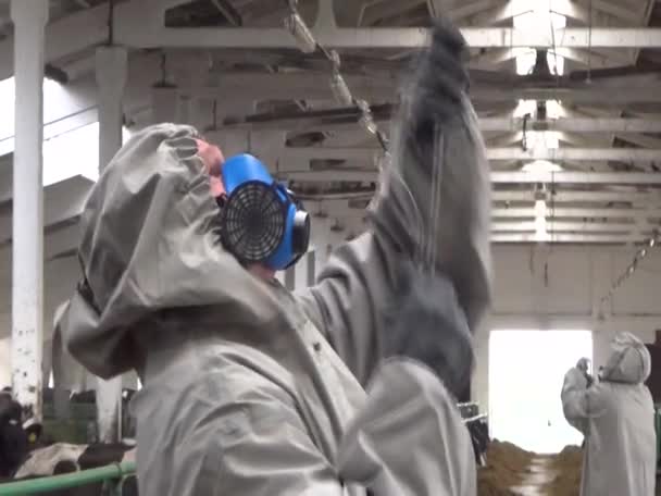 Pessoas Que Realizam Descontaminação Biológica Desinfecção Após Poluição Química Desastres — Vídeo de Stock