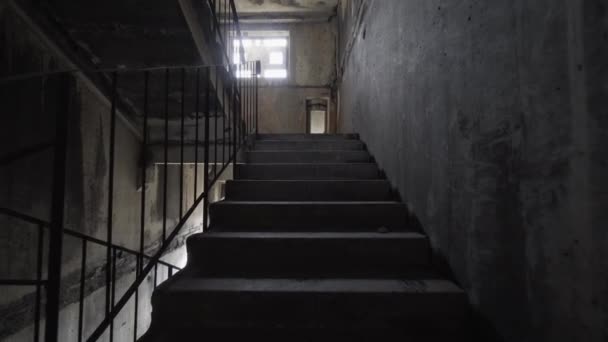 Climbing Spooky Stairs Darkness Going Dark Dangerous Stairs Creepy Stairwell — Stock Video