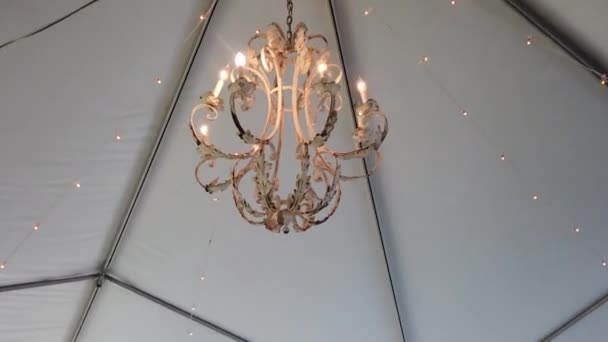 Chandelier Lamp Light Sconce Light Gold Crystal Glass Highlight Beam — Stock Video