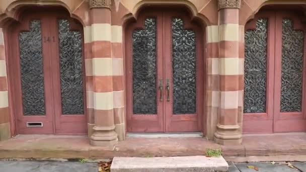 Old Beautiful Building Red Stone Brick — Stock Video