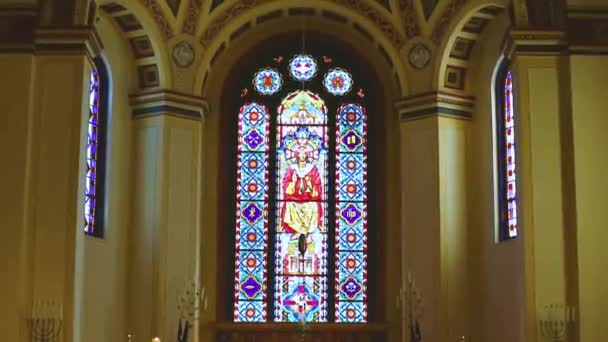Vitrines Verre Coloré Dans Église Architecture Intérieure — Video