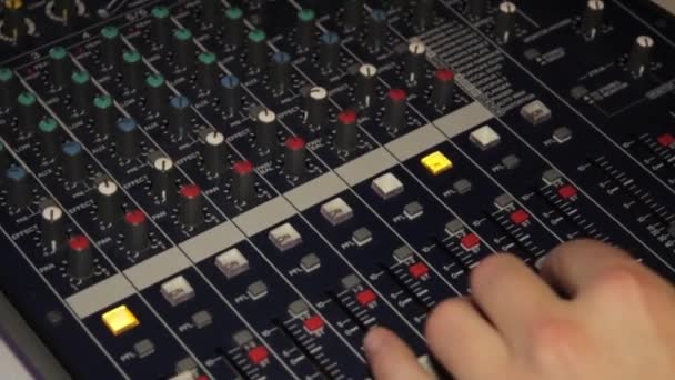 Console Stage Mixing Tracks Atmospheric Dance Party Strobing Flashing Lights — Stock Video