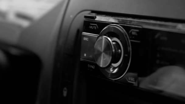 Men Switches Listens Radio Car — Stock Video
