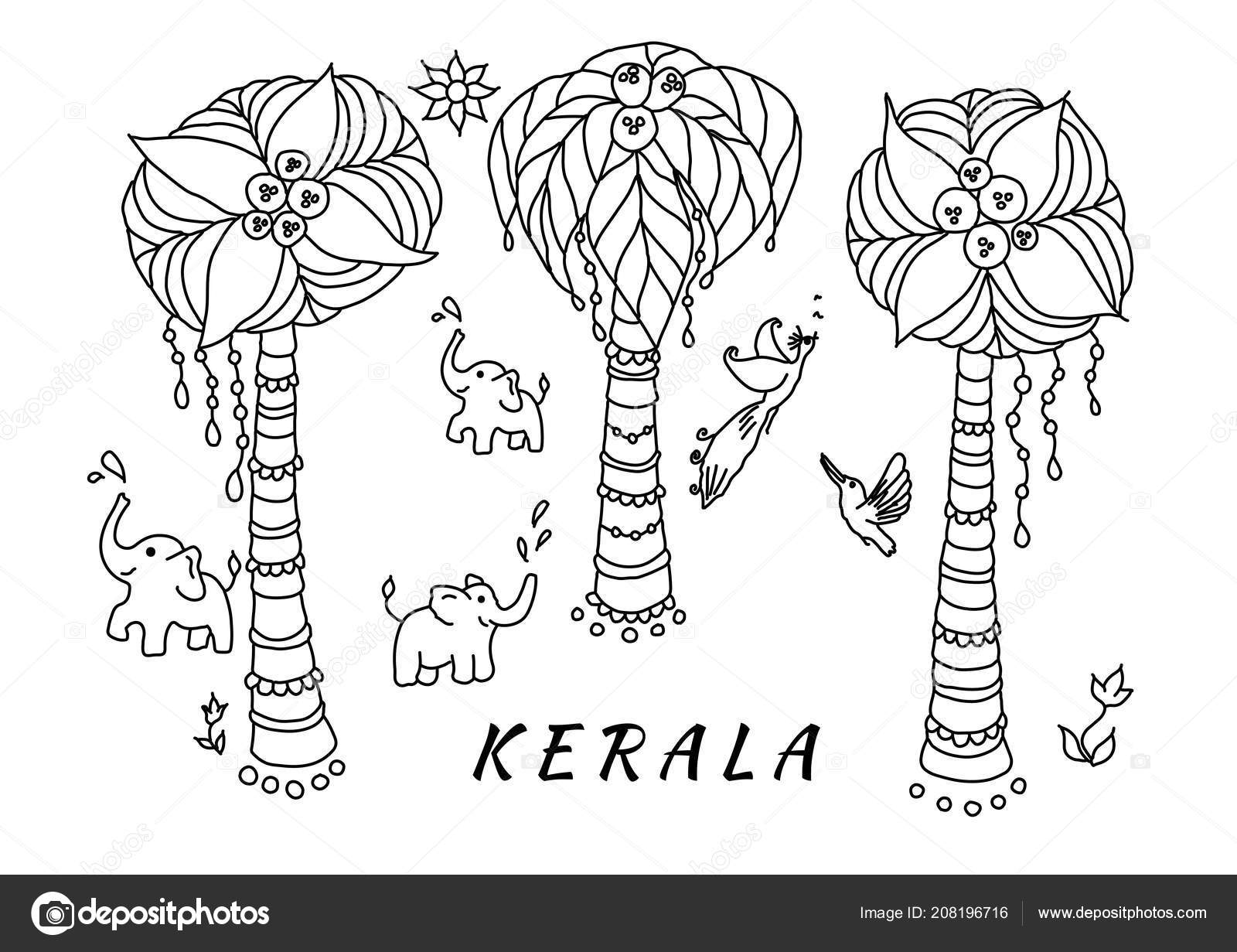Kerala Postcard Vector Cartoon Illustration Outline Palm Trees Birds Elephants Stock Photo by ©katyasuresh 208196716 Kerala Postcard Vector Cartoon Illustration Outline Palm Trees Birds Elephants Stock Photo by ©katyasuresh 208196716