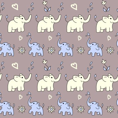 Cute baby elephants pattern. Vector simple seamless background for kids clipart