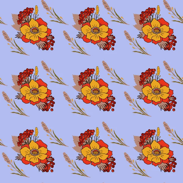 秋のシームレスなベクトル パターン 花と葉し — ストックベクタ