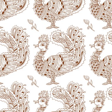 Hint mehendi tarzı tavus kuşu dikişsiz desen
