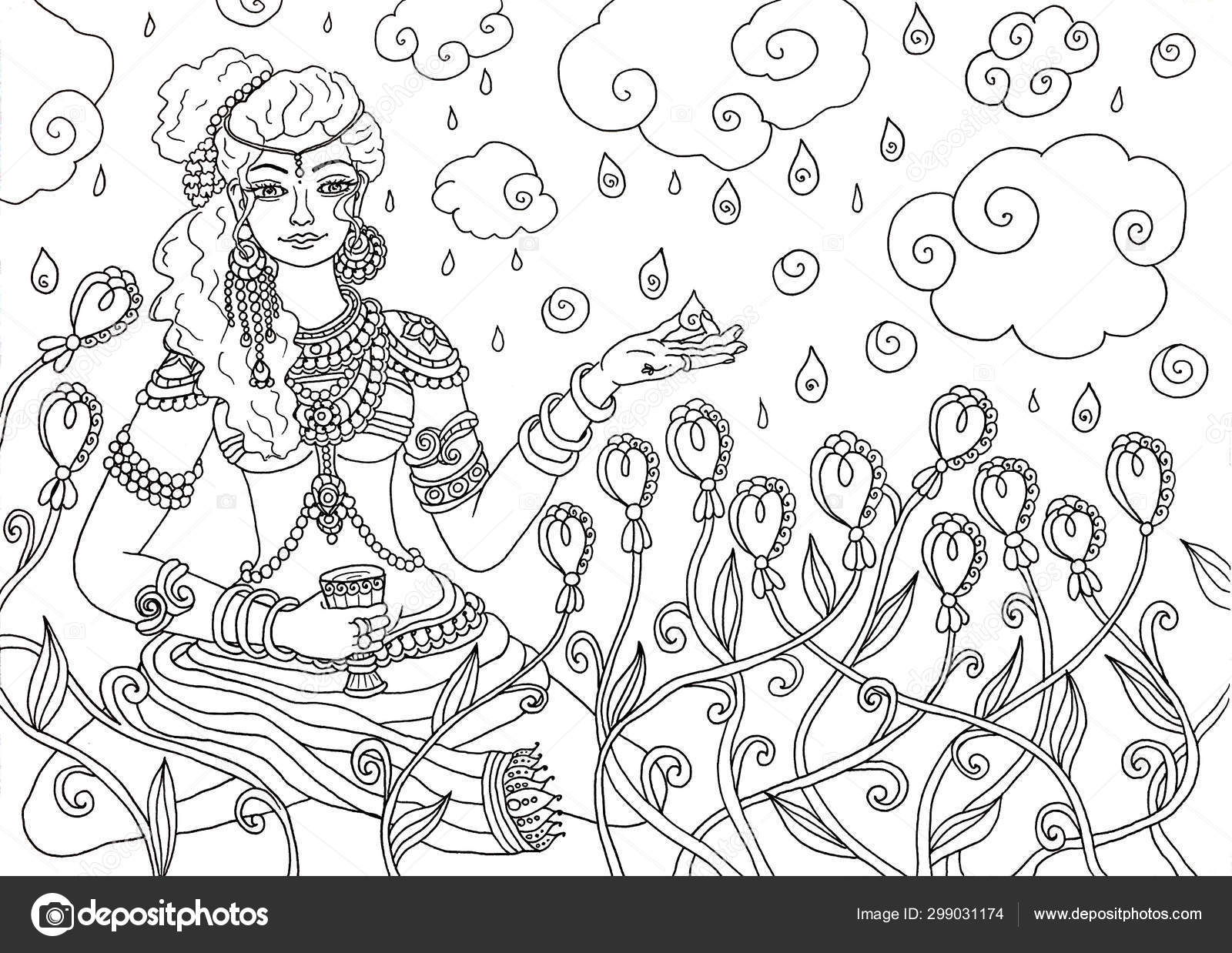 Download Kerala Mural Style Girl Woman Goddess Adult Coloring Book Page Stock Photo By C Katyasuresh 299031174