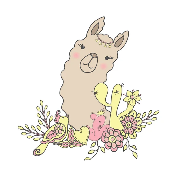 Llama, alpaca cabeça ilustração, vetor — Vetor de Stock