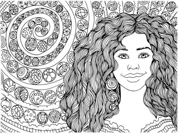 African young woman with beads adult coloring book page