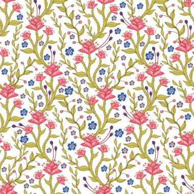 Beyaz arkaplan ve vektör üzerinde Hint çiçeksiz desen tasarımı