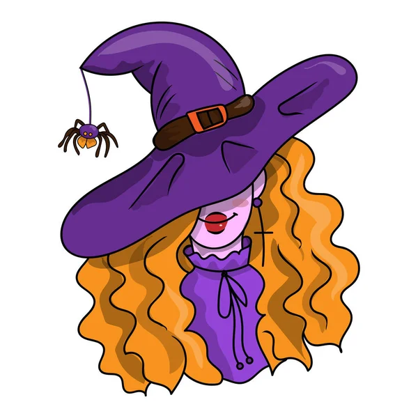 Witch Purple Hat Spider Illustration — Stock Vector