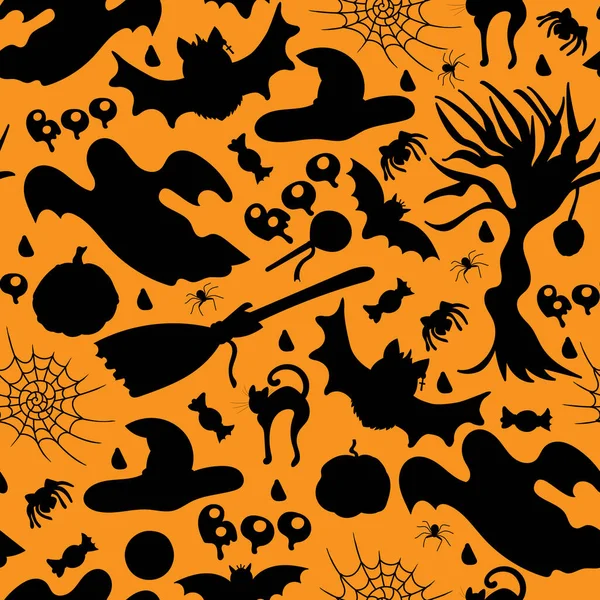 Schwarze Katze Halloween Nahtlose Muster Hintergrund Vektor — Stockvektor