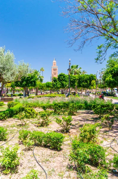 Marrakech Marruecos Junio 2018 Vista Mezquita Koutoubia Desde Parc Lalla — Foto de Stock