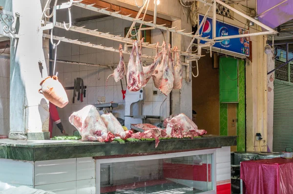 Marrakesch Marokko Juni 2018 Fleisch Zum Verkauf Auf Dem Wochenmarkt — Stockfoto