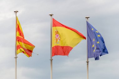 Catalonia, İspanya ve AB bayrağı.