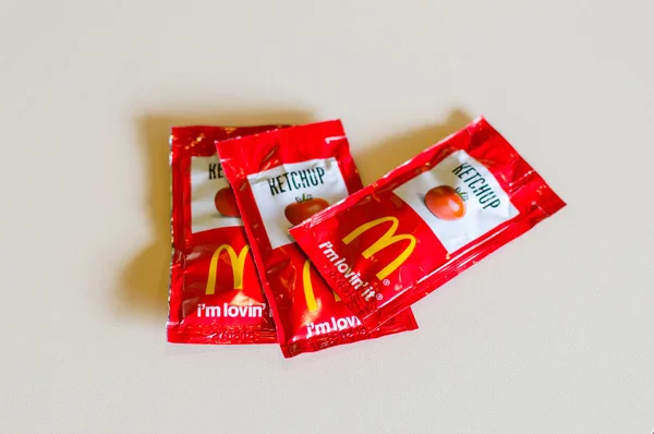 Barcelona Spain June 2018 Three Mcdonald Ketchups — Stock Photo, Image