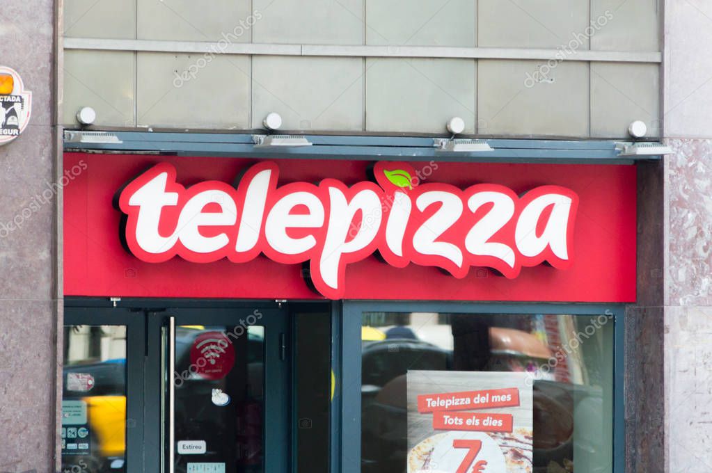Barcelona, Spain - June 10, 2018: Telepizza logo and sign of pizza restaurant chain.