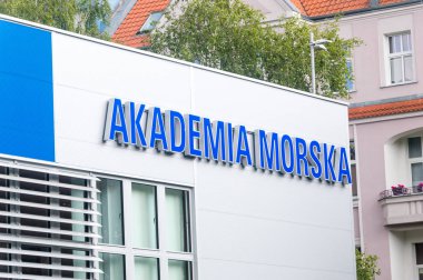 Szczecin, Polonya - 15 Ağustos 2018: Denizcilik Üniversitesi Szczecin, işareti.