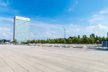 Potsdam, Germany - August 17, 2018: Neuer Lustgarten, Stadtplatz square with hotel Mercure.