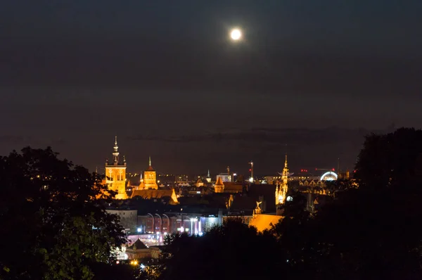 Вид Город Старого Города Гданьска Горы Градова Ночью — стоковое фото