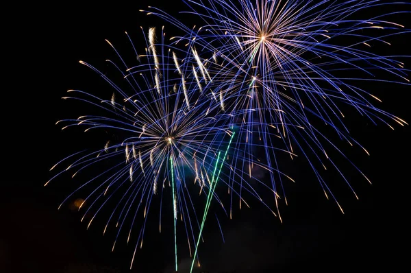 Fogos Artifício Azul Céu Preto — Fotografia de Stock