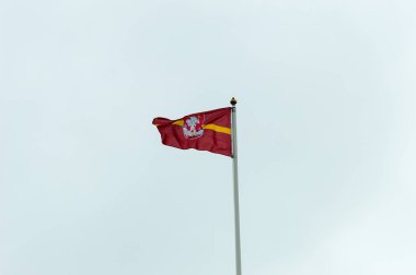 Vilnius, Litvanya - 28 Eylül 2018: Vilnius, bayrak sallayarak.