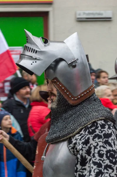 Gdansk Polônia Novembro 2018 Close Historical Knight Day Poland Independence — Fotografia de Stock