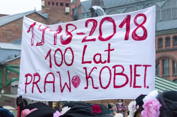 Gdansk Polonia Noviembre 2018 100 Años Signo Derechos Mujer Día — Foto de Stock