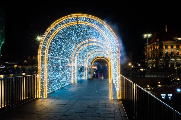 Gdaňsk Polsko Prosince 2018 Vánoční Dekorace City Centru Gdaňsku Noci — Stock fotografie