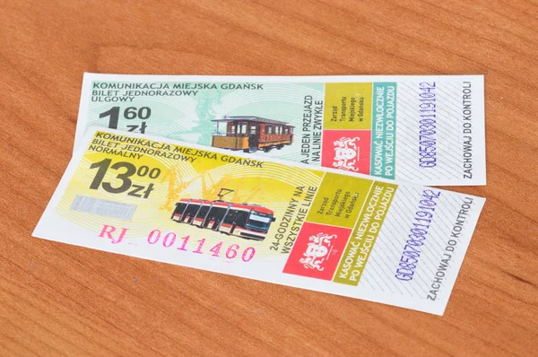 Pruszcz Gdanski Lengyelország 2019 Január Két Papír Ticket Tömegközlekedési Gdansk — Stock Fotó