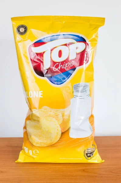 Pruszcz Gdanski Poland January 2019 Bag Salted Top Chips Wooden — ストック写真