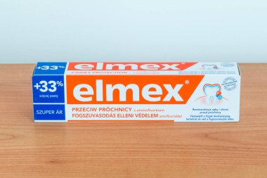 Pruszcz Gdanski, Poland - January 23, 2019: Elmex caries protection toothpaste.