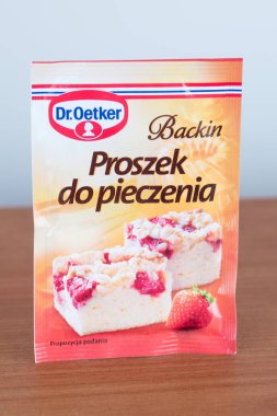 Pruszcz Gdanski, Polonya - 24 Ocak 2019: Dr Oetker paket kabartma tozu.