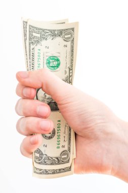 Adam elinde bir bize doları banknot.