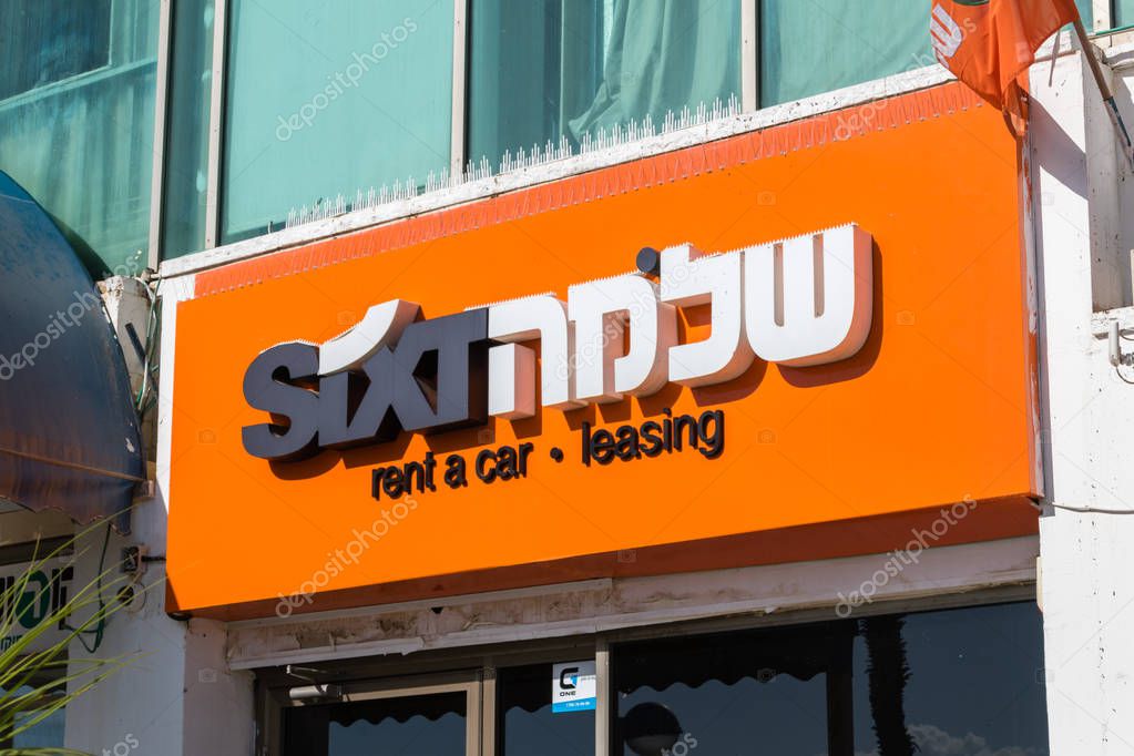 Eilat, Israel - February 9, 2019: Logo of Sixt in Israel. Sixt is a European multinational car rental company.