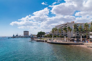 Eilat görünümünü. Eilat İsrail bir ünlü turizm tesisi ve eğlence şehridir.
