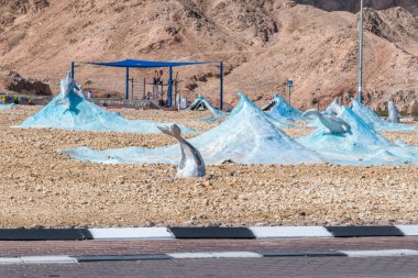 Su ve balık vejeteryan Meydanı Eilat şehir'heykelleri.
