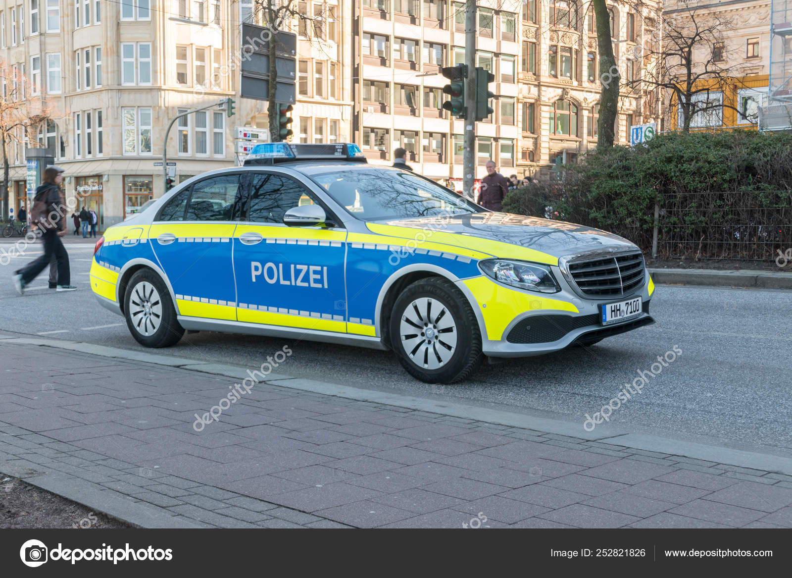 German Polizei Police car Mercedes-Benz in Hamburg. – Stock
