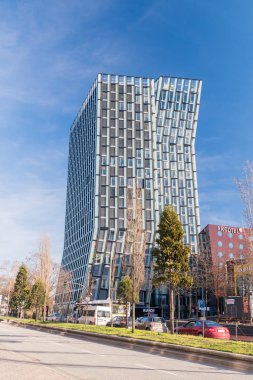 Dancing Towers (Almanca: tanzende TURME) Reeperbahn 'ın doğu ucundaki iki gökdelenler, St. Pauli, Hamburg, Almanya